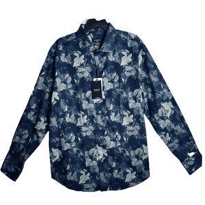 Bugatchi Mens XXL  Long‎ Sleeve Blue Shirt Comfort Stretch Shaped Fit NWT